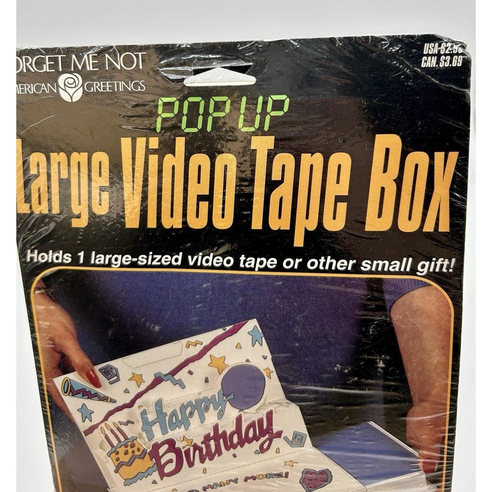 Vtg Gift Wrap 80s 90s VHS Pop up Large Video Tape Box Gift Box Novelty NEW NOS